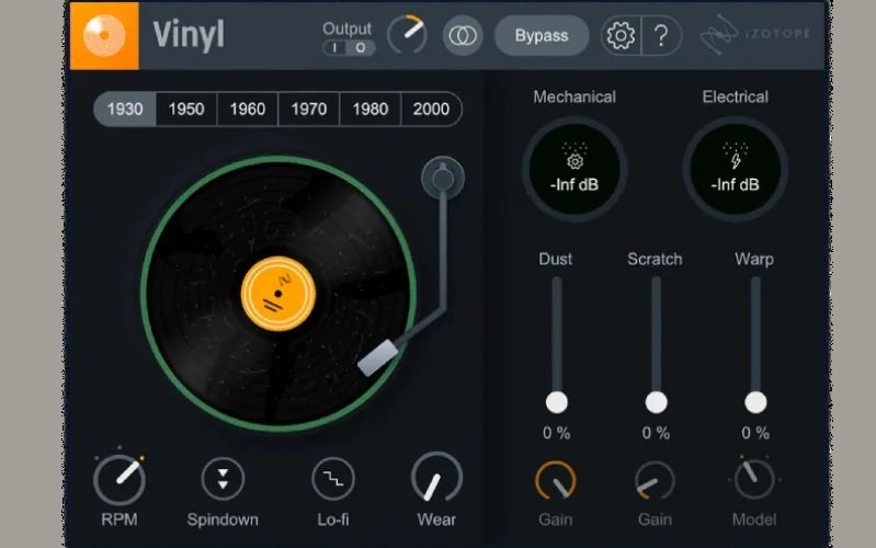 iZotope Vinyl — free lo-fi plugin with Year, Dust, Scratch, Warp and Lo-fi controls